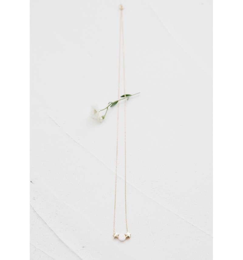 ceramic long necklace + 2 plated gold stars