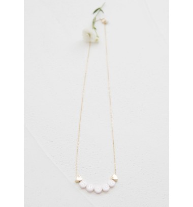 ceramic long necklace + 2 plated gold hearts