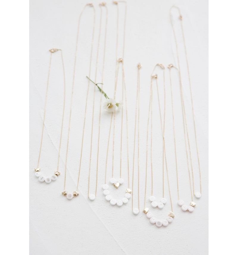 ceramic + 2 gold hearts long necklace
