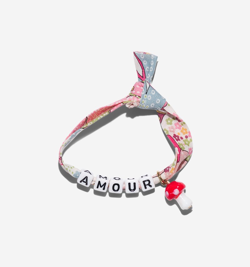 Bracelet personnalisé avec cordon tissu épais bleu et rose