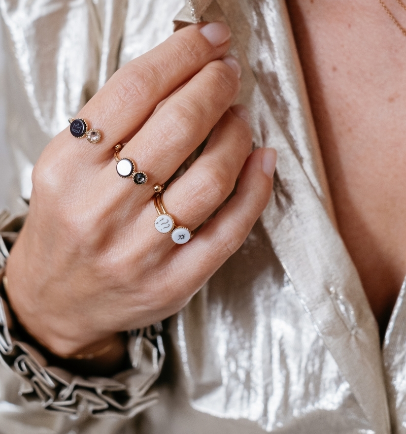 ceramic "astro sign" bead + swarovski ring